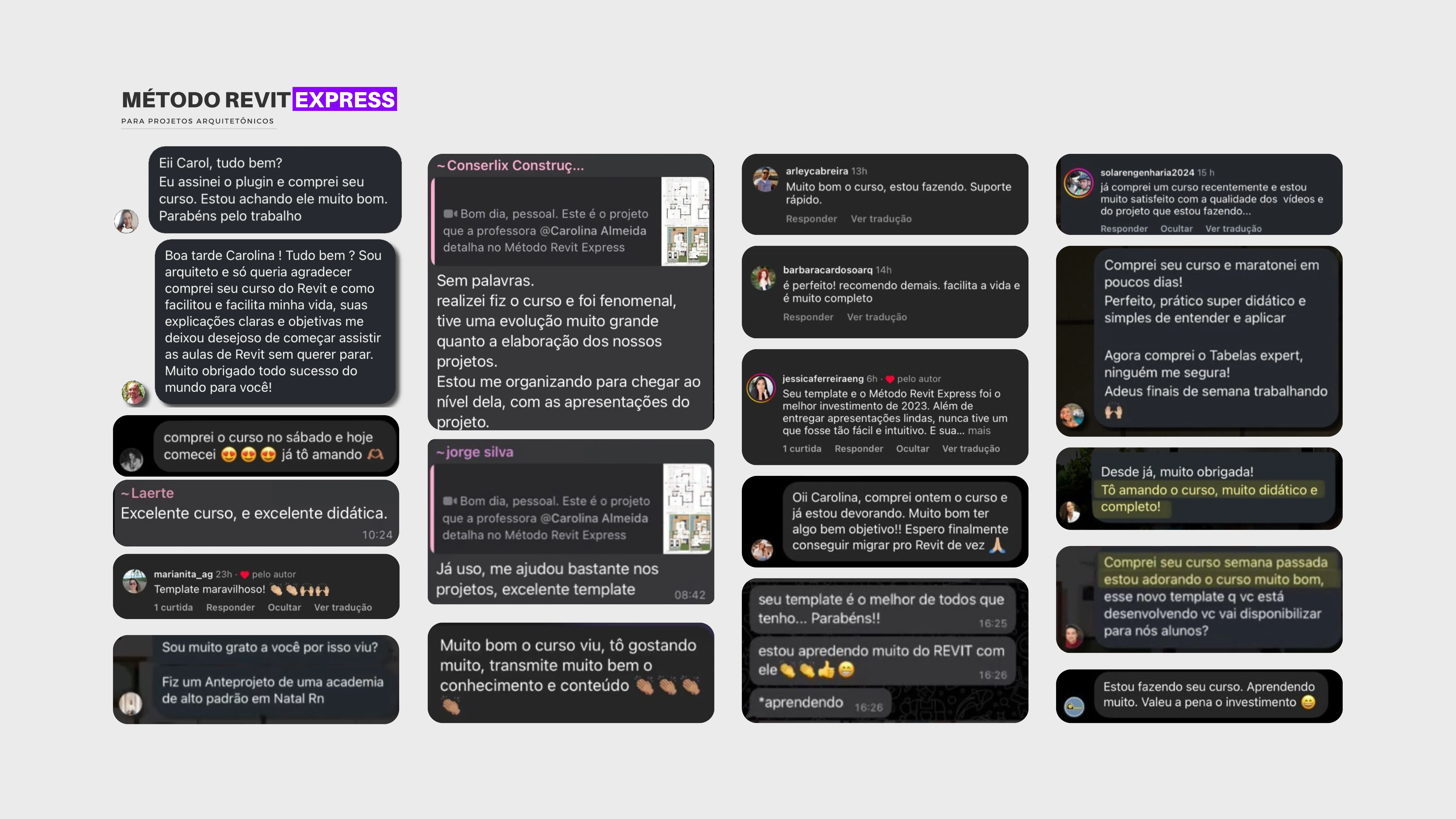 Depoimentos de alunos do Método Revit Express