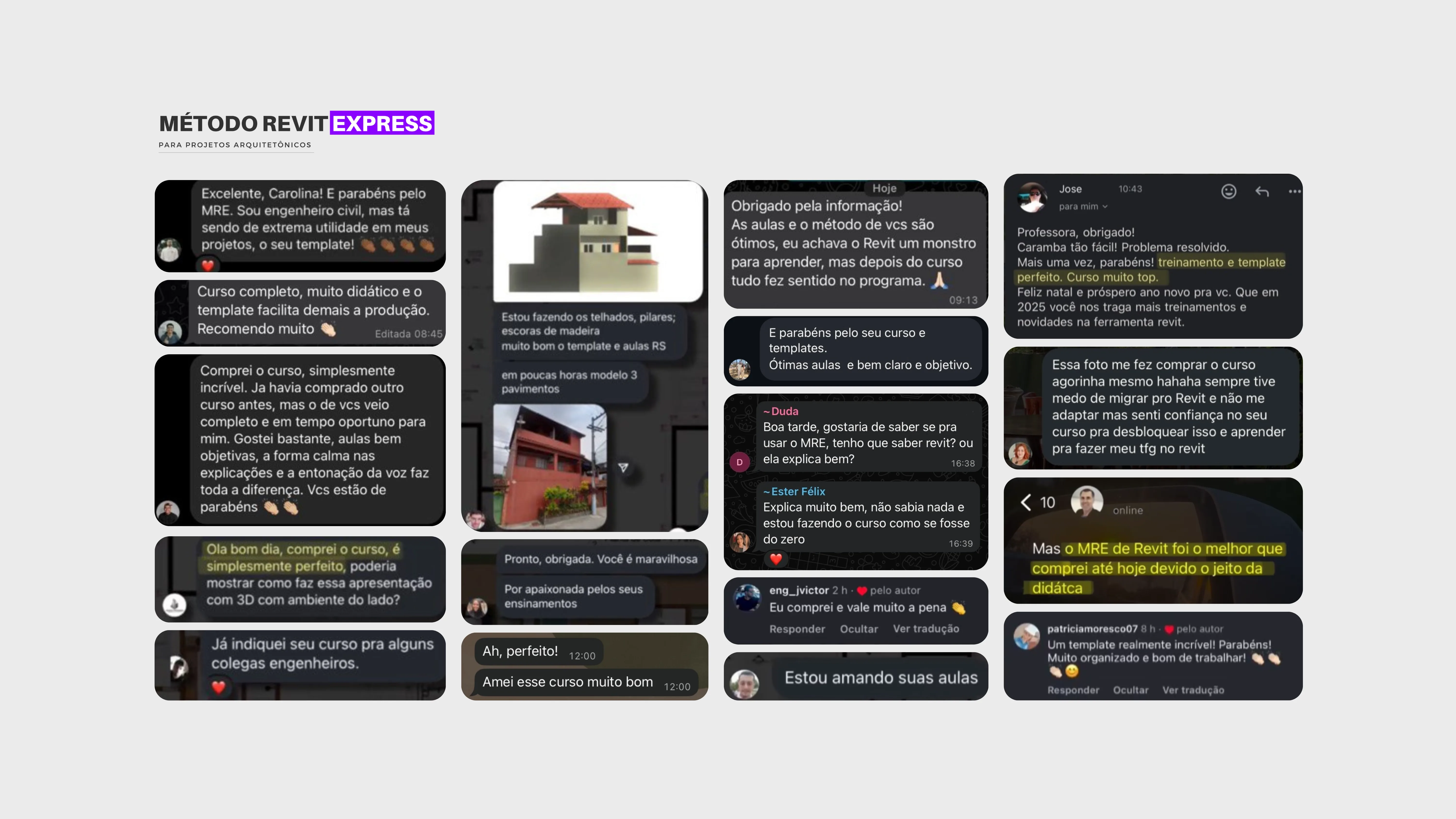 Depoimentos de alunos aplicando o Método Revit Express